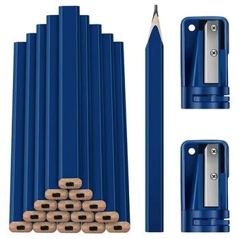 16 Шт плотницких карандашей и 2 шт точилок для карандашей, строительный карандаш синего цвета диаметром 7 дюймов, плоский восьмиугольный маркировочный карандаш