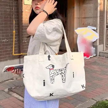 Холщовая сумка в горошек, темпераментная Мультяшная сумка на плечо с надписью большой емкости, сумка для хранения, сумка для собак в корейском стиле на открытом воздухе