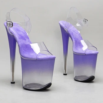 Leecabe 20 см / 8 дюймов Верх из ПВХ Прозрачного фиолетового цвета, Градиентная платформа, босоножки на высоком каблуке, обувь для танцев на шесте