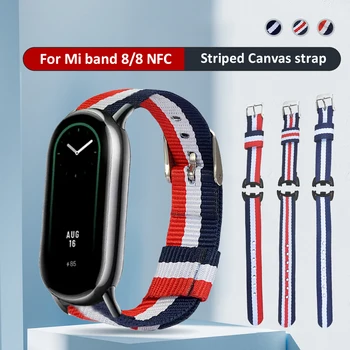 Браслет для Xiaomi Mi band 8/8, ремешок с NFC, полосатый парусиновый спортивный дышащий сменный браслет Correa для Mi band8
