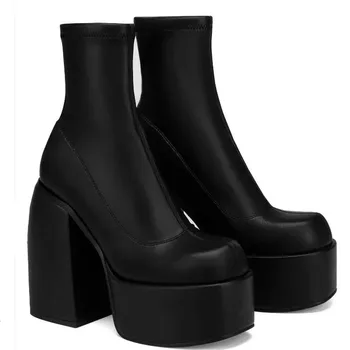 Совершенно Новый готический стиль, сексуальные элегантные женские ботильоны на массивной платформе, Большой Размер 43, удобная женская обувь для ходьбы, обувь на платформе