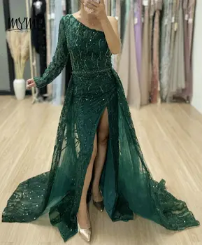 MYMB Green Эксклюзивные вечерние платья с бисером на одно плечо для женщин, вечеринка 2024, сексуальное платье для выпускного вечера с высоким разрезом 