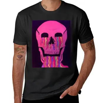Новая розовая неоновая футболка с плавящимся черепом, футболки на заказ, летние топы, мужские футболки большого и высокого размера.
