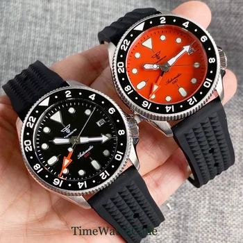Мужские автоматические часы Tandorio Diver 20ATM с механизмом 37 мм NH34 GMT, черный или оранжевый циферблат, каучуковый ремешок, сапфировое стекло, автоматическая дата
