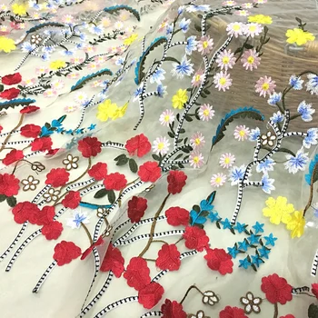 Кружевная ткань с вышивкой, Мягкий сетчатый тюль, водный цветочный узор, юбка для девочек, женское платье, ткань, аксессуары Материал Telas