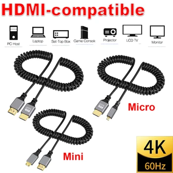 HDMI-совместимый кабель 4K при 60 Гц 0,5-2,4 М Мужской Спиральный Удлинительный кабель с портом HD / Mini HD / Micro HD к кабелю, совместимому с HDMI2.0