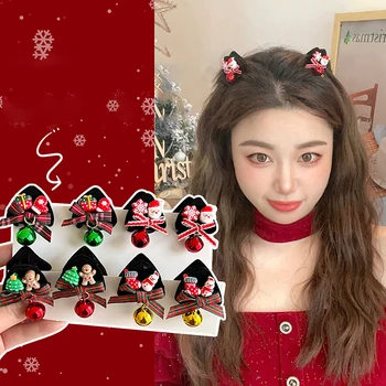 Рождественская заколка для волос с мультяшными кошачьими ушками в виде рождественской елки, новая мини-заколка с девчачьим сердечком