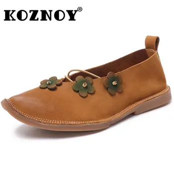 Koznoy/ Женские мокасины 2 см, туфли-лодочки из натуральной кожи с острым носком, Удобные модные лоферы, женские винтажные летние этнические туфли на мелкой подошве