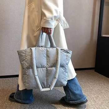 Брендовая дизайнерская стеганая женская сумка на гагачьем пуху, повседневная легкая сумка через плечо, сумка-ведро