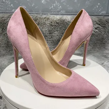 NoEnName_Null-Женские замшевые туфли на высоком каблуке, узкие туфли с заострением, светло-розовые, сексуальные, 12 см, тонкие туфли на высоком каблуке, легкие туфли на высоком каблуке