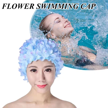 Шапочка для плавания с 3D цветком, дышащая шапочка для бассейна, Мягкие длинные волосы, шапочка для купания, защита ушей, Удобные аксессуары для бассейна