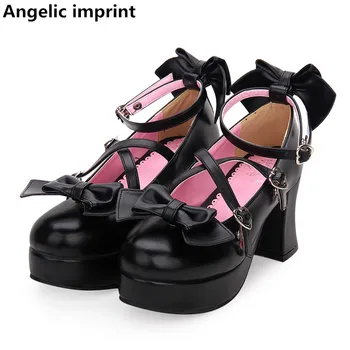 Ангельский отпечаток, новая женская обувь для косплея mori girl lolita, женские туфли-лодочки на высоком каблуке, женское платье принцессы, вечерние туфли 33-47, галстук-бабочка