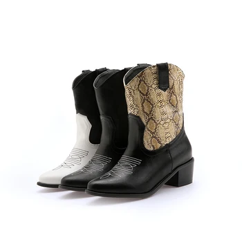 Новинка 2023 года; осенне-зимние женские ботильоны; большие размеры 22-29,5 см; женские современные ботинки с искусственным верхом; разноцветные ботинки в западном стиле с острым носком