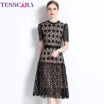 Женское новое элегантное кружевное платье TESSCARA Высокого качества; Длинный свадебный халат для коктейлей; Винтажное дизайнерское платье трапециевидной формы; Vestidos