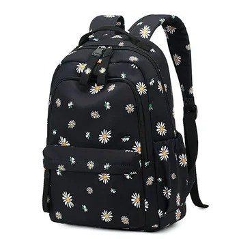 Цветочный рюкзак Женский 2024, Корейские Черные школьные сумки с цветочным рисунком для девочек, Милая Кавайная сумка для книг, НОВЫЕ рюкзаки для студентов Mochila