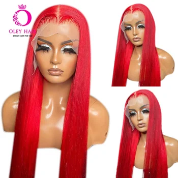 OLEY Красный Синтетический парик с кружевом спереди для женщин, Прозрачные парики с кружевом спереди, Термостойкие Шелковистые прямые 30 дюймов, модный косплей