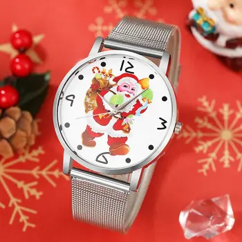 Рождественские женские модные часы, повседневные часы из нержавеющей стали, женские кварцевые наручные часы с простым циферблатом, часы для платья Montre Femme