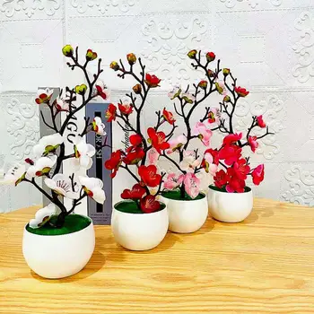 Имитация цветочного растения Бонсай, реалистичный цветок из искусственного шелка, не выцветающий, симпатичная искусственная слива для дома