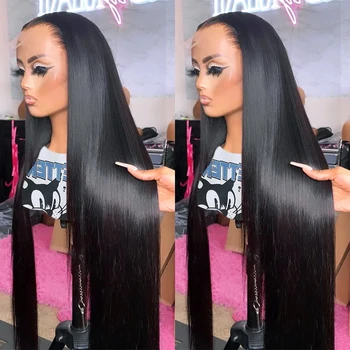Cosdelu Бразильские парики из человеческих волос с прямыми кружевными вставками длиной 30-32 дюйма HD Прозрачная одежда И кружевной накладной парик