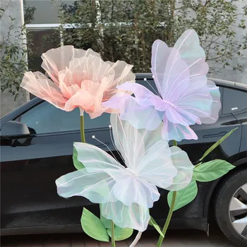 Искусственная бабочка из 3D-марли и шелковой ширмы для украшения сада в помещении и на открытом воздухе, принадлежности для свадебной фотосъемки