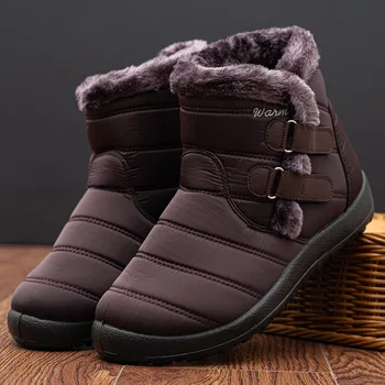 Женская зимняя обувь, сохраняющая тепло, Зимние ботинки 2023 года, водонепроницаемая нескользящая женская платформа с хлопковой подкладкой, утепленные плюшевые ботильоны 