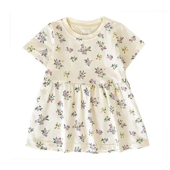 Хлопковое платье для маленьких девочек, платья с короткими рукавами и принтом, одежда для малышей, летнее элегантное детское платье от 6 м до 4 лет