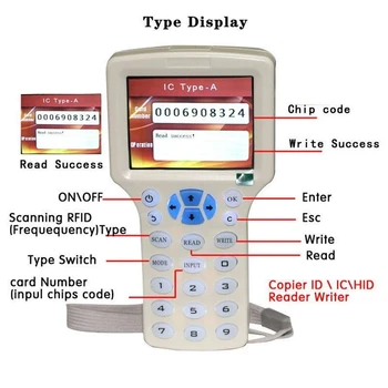 Английский 10-частотный Новый ручной RFID-Дубликатор IC / ID NFC Смарт-чип Считыватель ключей CUID /FUID Устройство для записи значков Копировальная машина для карточек-меток