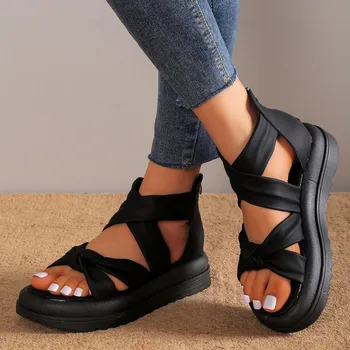 Летние Римские сандалии Женская обувь на плоской платформе, Новая тенденция 2023 года, повседневная женская обувь на толстой подошве, Модные женские босоножки Mujer