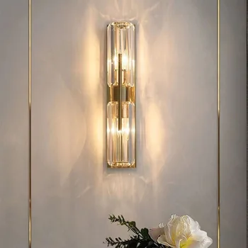 Роскошные минималистичные декоративные настенные светильники из хрусталя с двойной головкой Спальня Кабинет Гостиная Гостиничный Металлический Медный светодиодный светильник