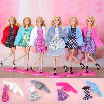 Нарядная кукольная одежда, стильная темпераментная плюшевая куртка + модная костюмная юбка, подходит для куклы 30 см, повседневная одежда В подарок