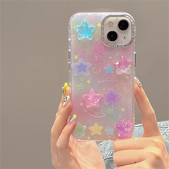 Корейский INS-Чехол Cute 3D Candies Star Shell Pattern Case Для iPhone 15 14 13 12 Pro Max 11 Со Стильной Противоударной Задней Крышкой Funda