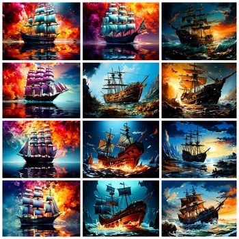 Алмазная живопись Пиратский корабль Новая коллекция 2024 Полная алмазная мозаика Морской пейзаж Домашний декор Набор для вышивания крестиком Художественная вышивка
