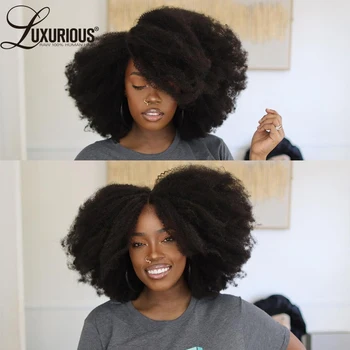 Афро-Кудрявый парик Kinky Edge из человеческих волос, кружевная одежда Pixie Cut, афро-парик с дышащей шапочкой, полностью кружевной парик машинного производства