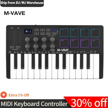 M-VAVE 25-клавишная MIDI-клавиатура Мини-Портативная USB MIDI-клавиатура MIDI-контроллер и чувствительные клавиши 8 Пэдов с RGB-подсветкой 8 Ручек