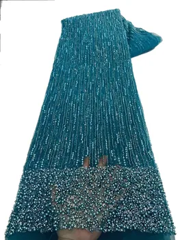 Роскошная Нигерийская кружевная ткань ручной работы с блестками и бисером 2024 Высококачественная Многоцветная Африканская кружевная ткань для свадебного платья