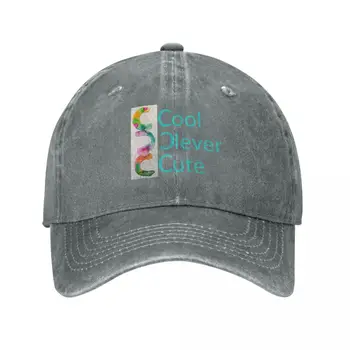 Классический логотип CoolCleverCute в красивых пастельных бирюзовых, розовых и желтых тонах, Кепка, Ковбойская шляпа, забавная кепка, Женская Мужская кепка