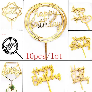 INS 10 шт 26 стилей Акриловых топперов для торта Happy Birthday Золотые Топперы для торта на день рождения для украшения торта на день рождения 2023