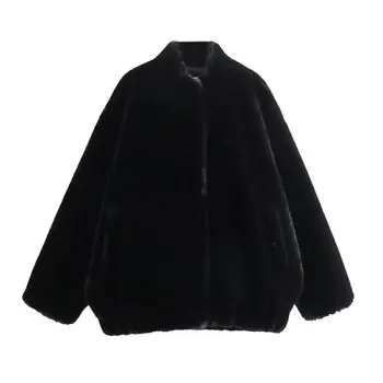 Женская новая модная теплая летящая куртка с эффектом искусственного меха, пальто, винтажная женская верхняя одежда на пуговицах с длинным рукавом, шикарная верхняя рубашка