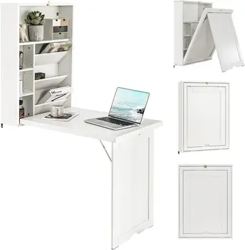 Настенный письменный стол, Раскладывающийся, Плавающий, Многофункциональный Письменный стол для домашнего офиса, Компактный Компьютерный стол с местом для хранения