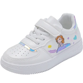 Милая детская обувь, кроссовки для девочек, белая Розовая детская повседневная обувь с принтом принцессы, школьная спортивная обувь для девочек, теннисные туфли, бесплатная доставка