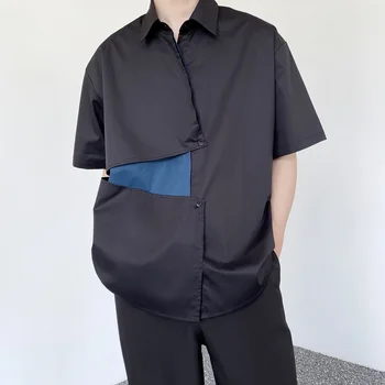 лето 2023, корейский стиль, дизайнерские рубашки с двойной планкой, мужские повседневные свободные рубашки смешанных цветов для мужчин M-XL