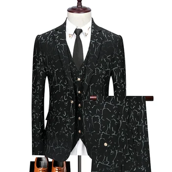 Блейзер, брюки, жилет, мужские костюмы, свадебное платье с цветочным принтом, комплект из 3 предметов, мужские роскошные блейзеры, куртка, пальто, брюки, жилет