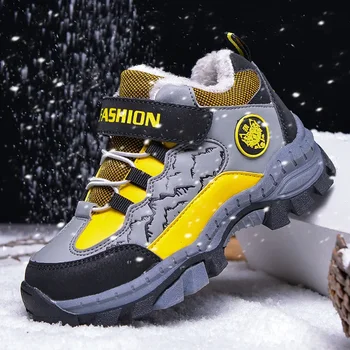 Детская походная обувь, водонепроницаемые нескользящие снегоступы для мальчиков, зимние кроссовки, теплые детские спортивные кроссовки с мехом на открытом воздухе, слипоны для бега