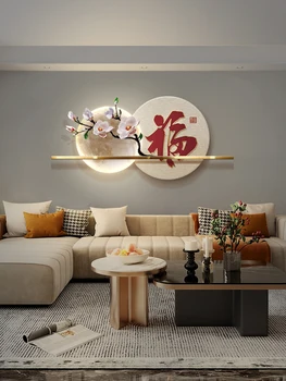 Украшение гостиной Картина Диван Фон Стена Светодиодная лунная настенная лампа Цветок магнолии Новый китайский стиль Трехмерный