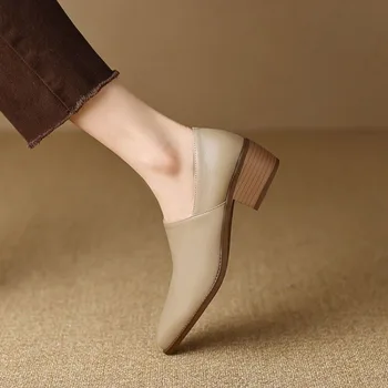 Женские осенние новые туфли-лодочки с круглым носком, лоферы, тонкие туфли из искусственной кожи на молнии, простая и удобная женская обувь