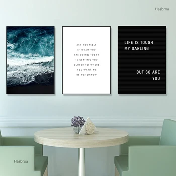 Настенные художественные картины Минималистский морской пейзаж Вдохновляющие цитаты из волн Картины на холсте Печатные плакаты для украшения гостиной и офиса