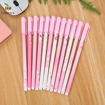 1 шт. канцелярских принадлежностей Lytwtw с гелевой ручкой Cute Pink Girl Flower для школьного офиса Kawaii, креативных подарочных ручек