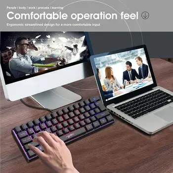 HXSJ V700 61 клавиша USB PC Gamer Красочная проводная клавиатура с RGB подсветкой для домашнего офиса