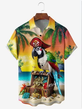 Мужская повседневная рубашка с принтом гавайского пиратского попугая