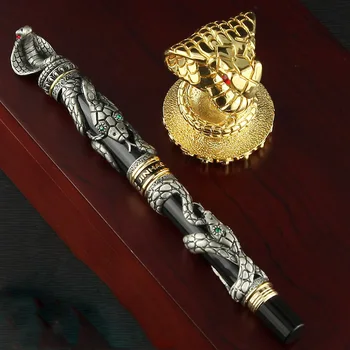 перьевая ручка jinhao silver golden Gun серого цвета с классическим офисным металлическим рельефом Cobra gift M